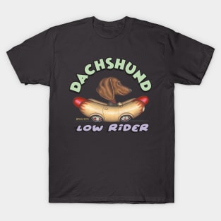 Classic Doxie Dog driving Lowrider with flames Wienermobile T-Shirt